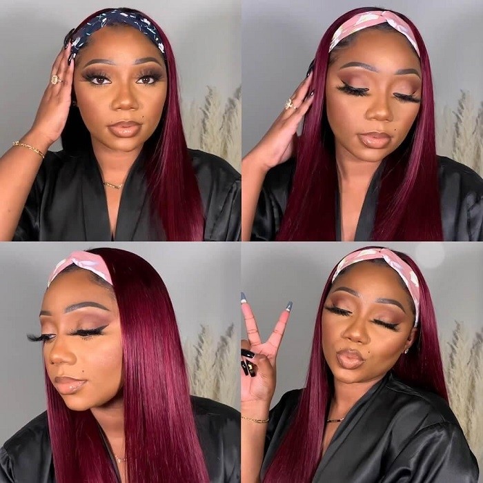 Kriyya 99J Headband Wig with Natual Black Root Straight Human Hair Wigs Sale