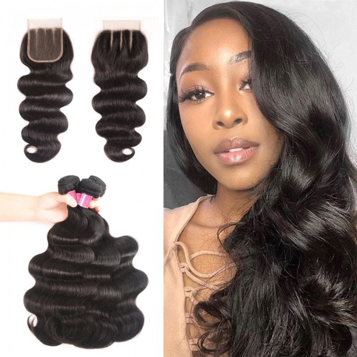 Kriyya Best Peruvian Human Virgin Hair Body Wave 4 Bundles With Lace Closure 