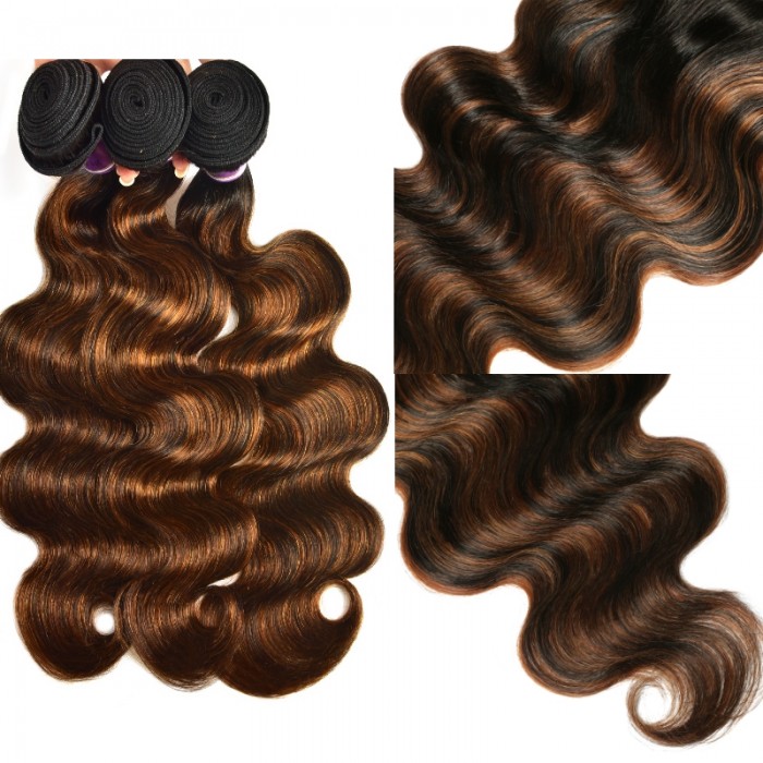 Kriyya Caramel Balayage Highlights Color Body Wave 4X4 Lace Closure With 3 Bundles Virgin Hair