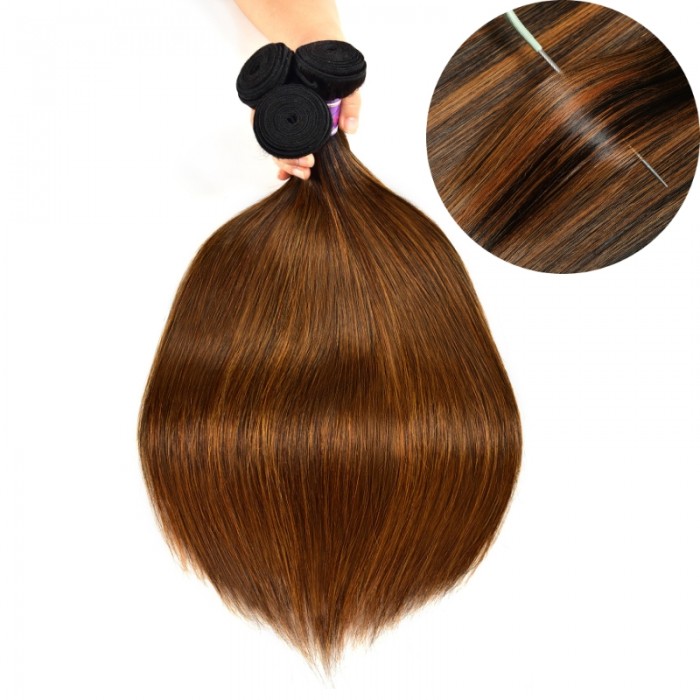 Kriyya Caramel Balayage Highlights Color Straight 4X4 Lace Closure With 3 Bundles Virgin Hair