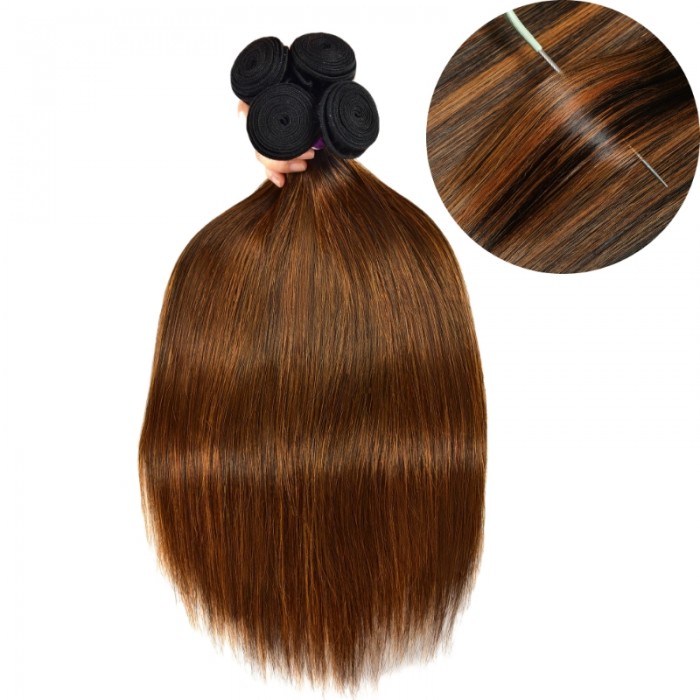 Kriyya Caramel Balayage Highlights Color Straight 4X4 Lace Closure With 4 Bundles Virgin Hair