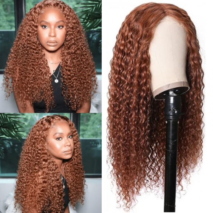 Kriyya Ginger Color Jerry Curly Wigs 13x4 Lace Front Human Hair Wigs With Pre Plucked Natural Hairline
