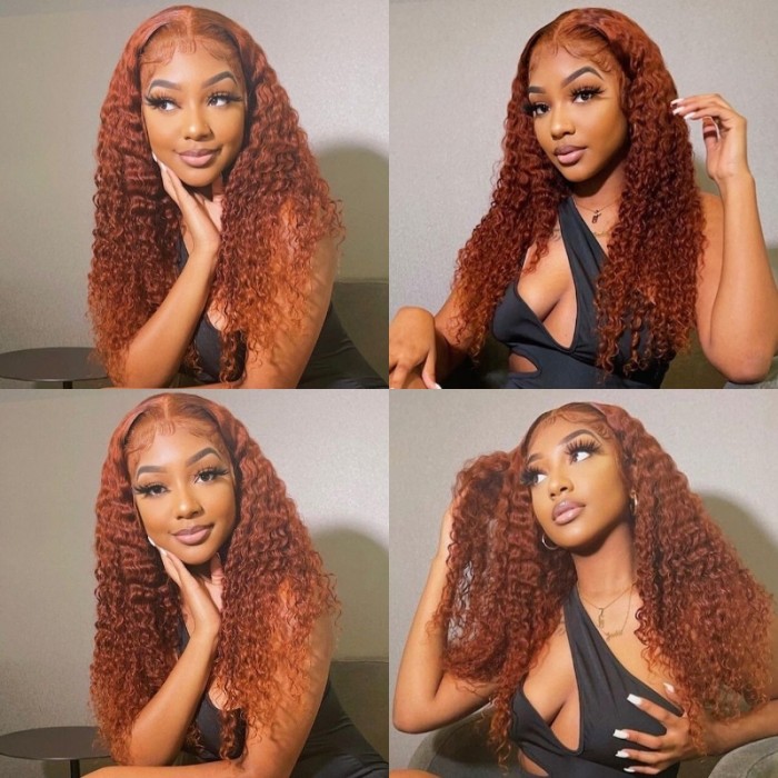 Kriyya Ginger Color Jerry Curly Wigs 13x4 Lace Front Human Hair Wigs With Pre Plucked Natural Hairline