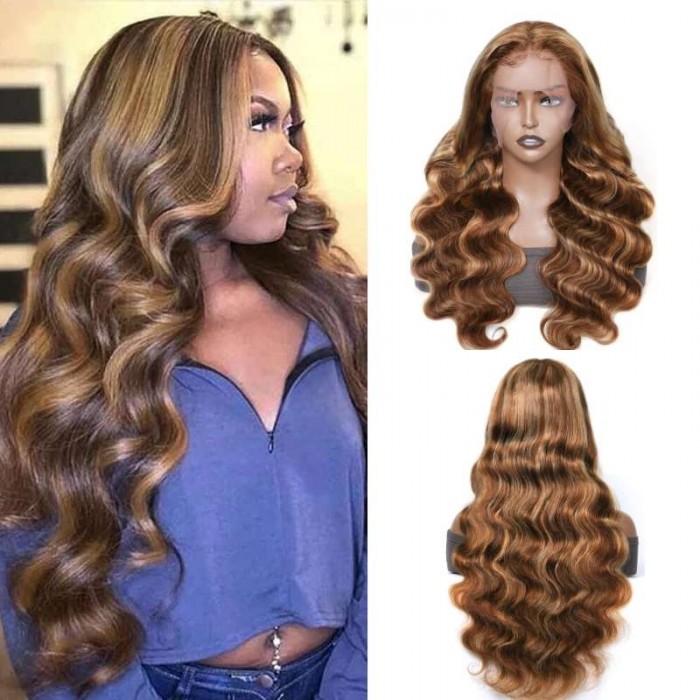 Flash Sale 13X4 Honey Blonde Highlight Ombre Body Wave Lace Front Wigs