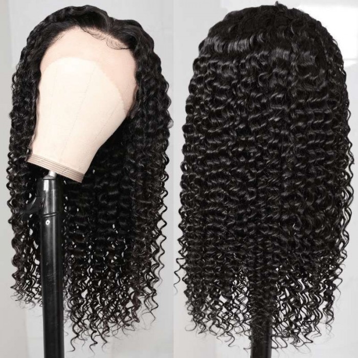 Kriyya Tight Deep Wave Human Hair Wig With Pre Plucked Natural Hairline 13x4 Lace Front Wig 150% Density