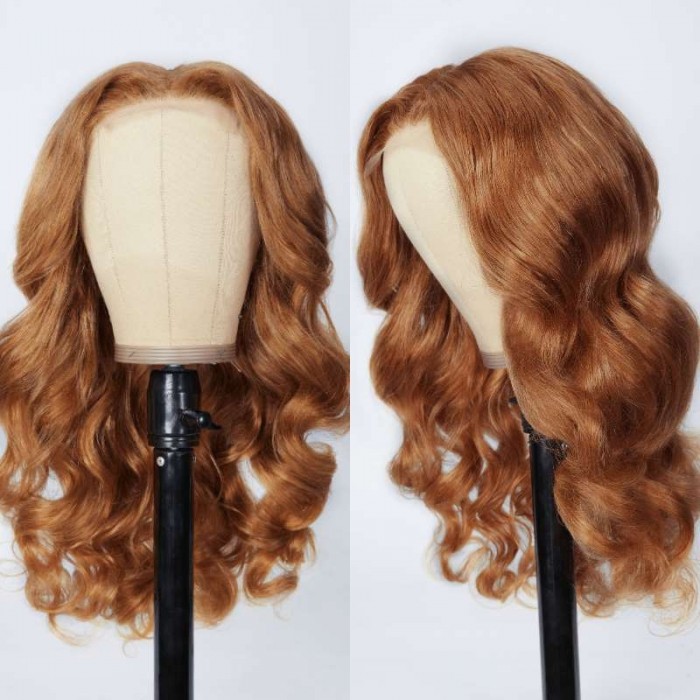 Kriyya New 4X4 Body Wave Lace Part Wig Rich Reddish Blonde Brown Color Human Hair Wig #30B