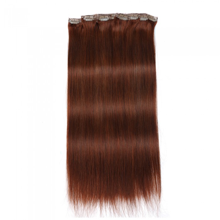 Kriyya 160g Human Hair Clip Ins Cinnamon Red Hair 20-22 Inch Hair Extensions Remy Hair