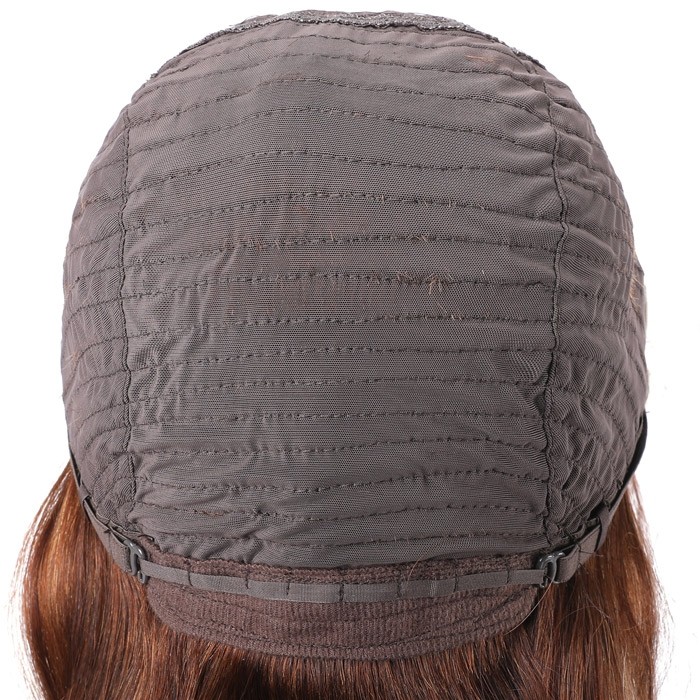 Kriyya Straight Streaks Wig With Bangs Honey Blonde Highlight Human Hair Capless Wig