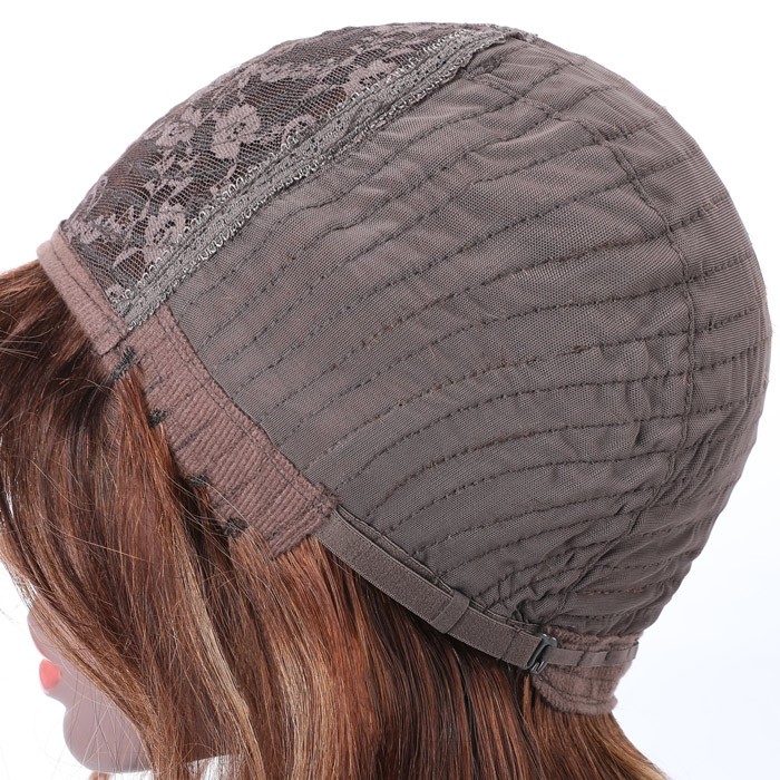 Kriyya Straight Streaks Wig With Bangs Honey Blonde Highlight Human Hair Capless Wig