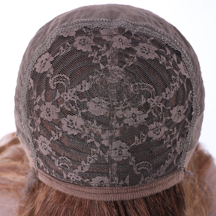 Kriyya Straight Streaks Wig With Bangs Honey Blonde Highlight Human Hair Capless Wig