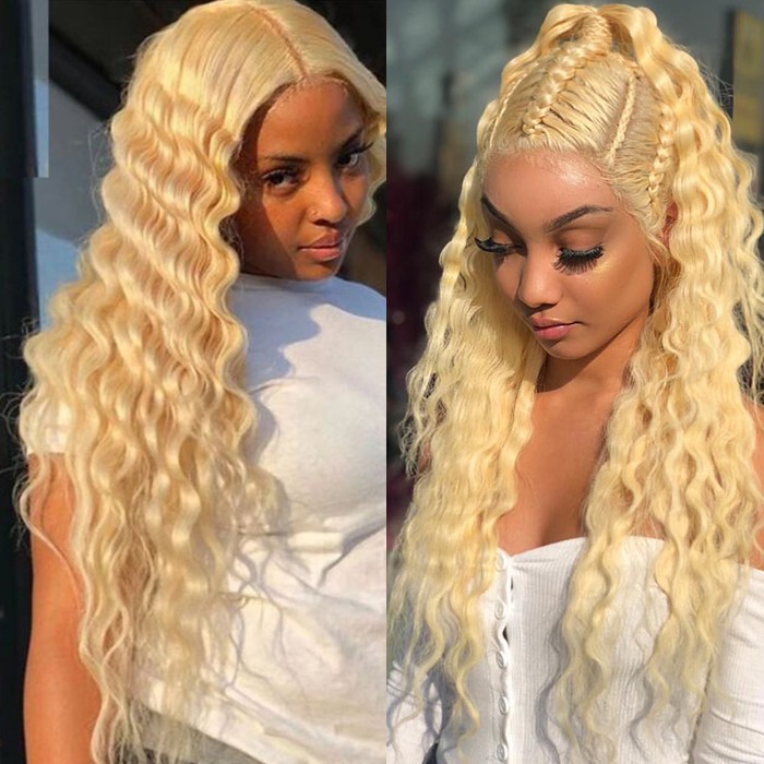 Kriyya Malaysian Best Deep Wave Human Hair Weave 4 Bundles 613 Blonde