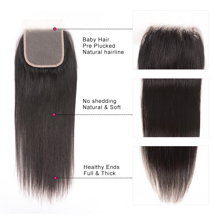 Kriyya Straight 4*4 Lace Closure 100% Human Hair Transparent Lace Closure