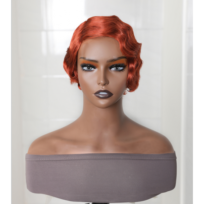 Kriyya Ginger Color Finger Wave Bob Wig Pixie Cut Classic Short Wig 150% Density