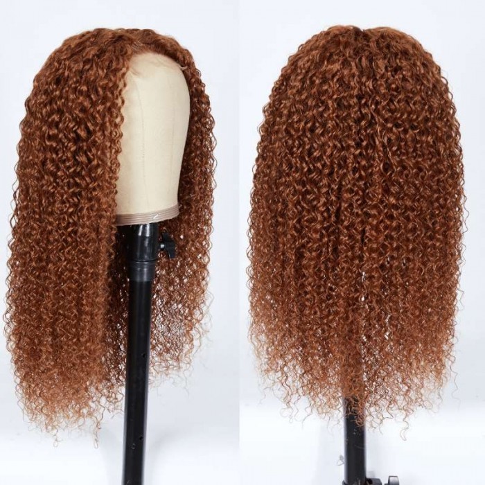 Kriyya Caramel Ginger Color Jerry Curly Wigs High Quality Lace Part Human Hair Wigs With Pre Plucked Natural Hairline