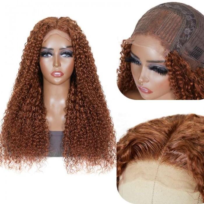 Kriyya Caramel Ginger Color Jerry Curly Wigs High Quality Lace Part Human Hair Wigs With Pre Plucked Natural Hairline