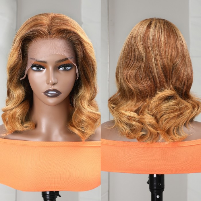 Kriyya Balayage Honey Blonde Longer Bob Wigs 13X4 Natural Wave Haircut Lace Front Wigs For Autumn