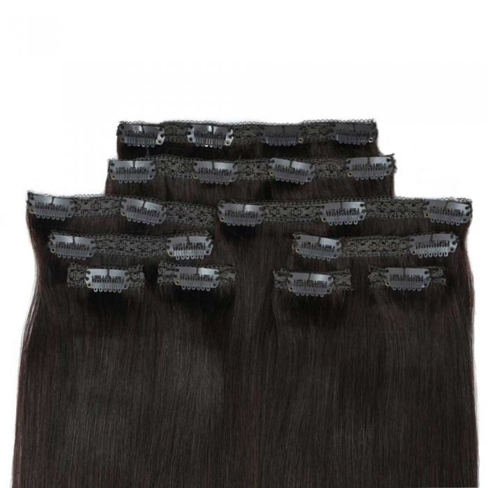 Kriyya 160g Clip In Hair Extensions Chocolate Brown 16-24 Inch Remy Hair Extensions