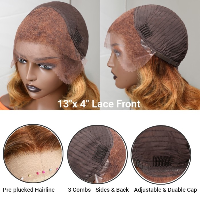 Kriyya Balayage Honey Blonde Longer Bob Wigs 13X4 Natural Wave Haircut Lace Front Wigs For Autumn