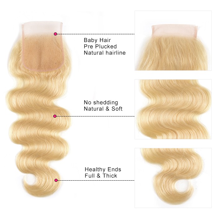 Kriyya 100% Virgin Human Hair 613 Blonde Hair 4x4 Lace Closure Sew In