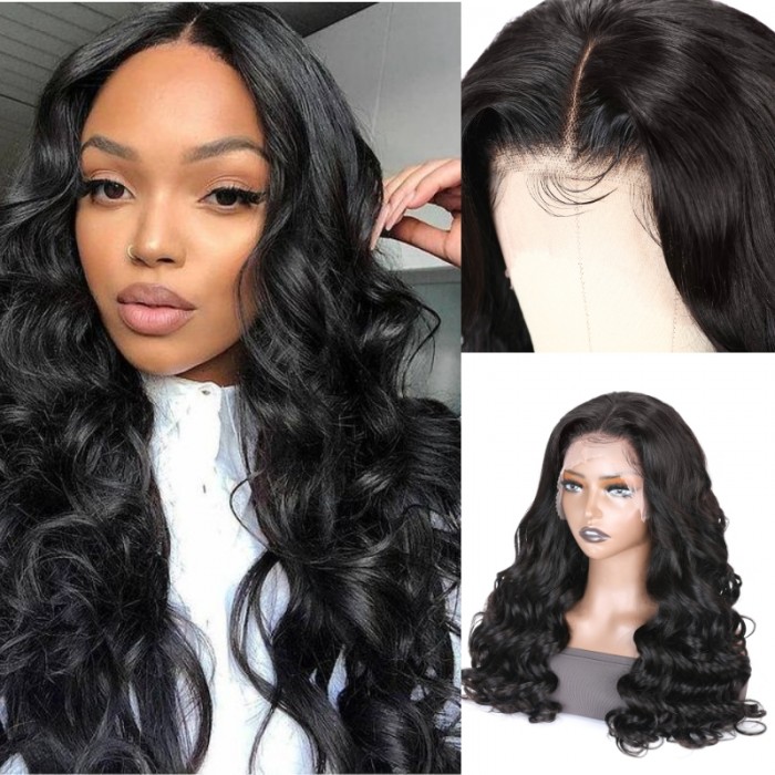 Kriyya Bouncy Body Wave Lace Front Wigs Wand Curls Human Hair Wig With Baby Hair