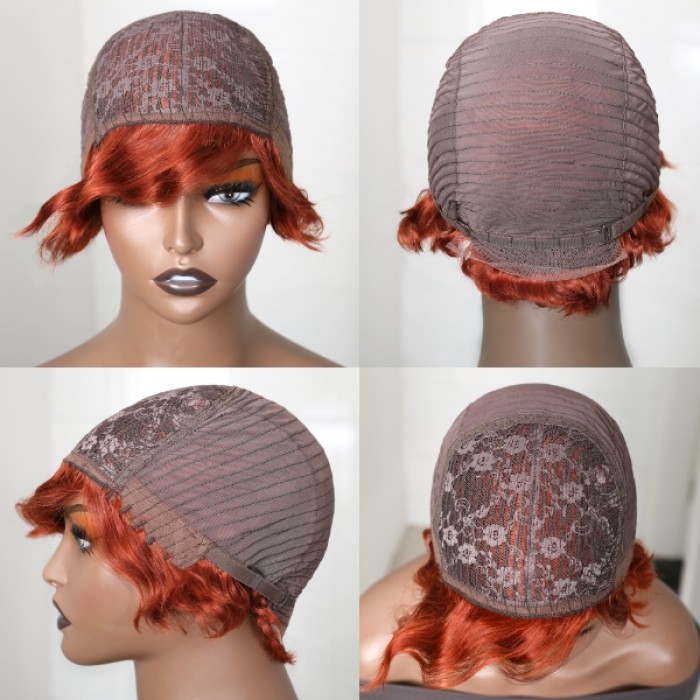 Kriyya Ginger Color Finger Wave Bob Wig Pixie Cut Classic Short Wig 150% Density