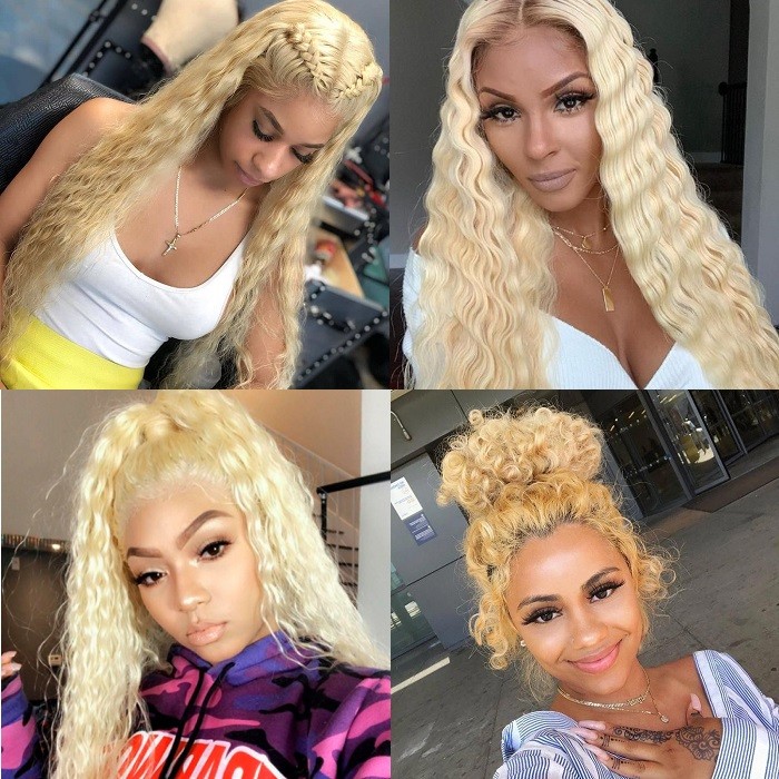 Kriyya Deep Wave Hair 613 Blonde Hair 4 Bundles Peruvian Human Hair