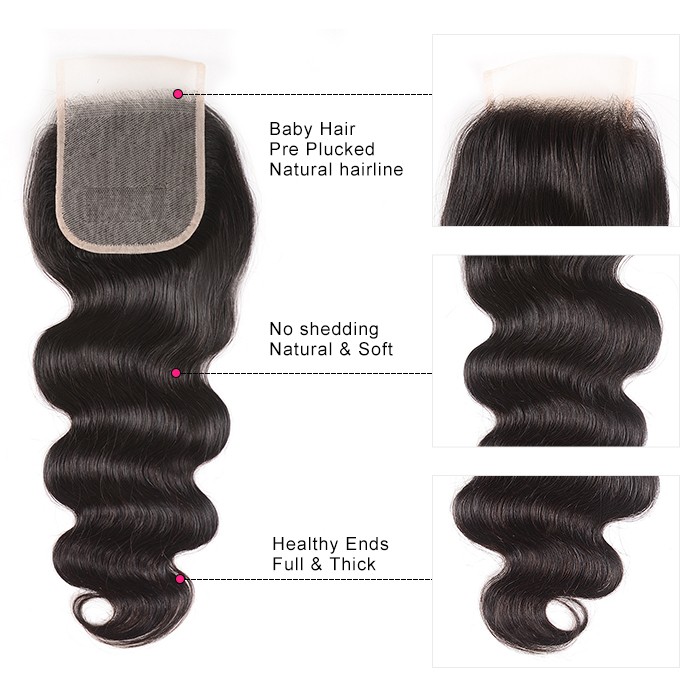 Kriyya Body Wave Transparent Lace Closure Remy Human Hair 4*4 Lace Closure