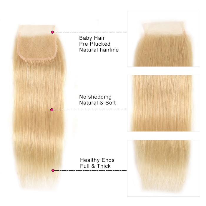 Kriyya 613 Blonde Straight 4X4 Lace Closure Natural Hairline 100% Human Hair