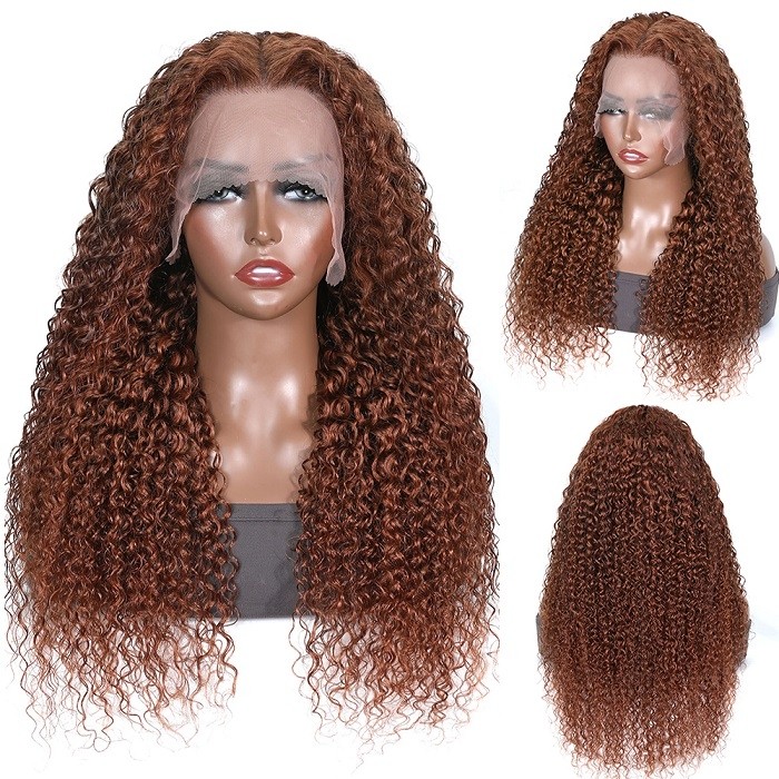 Kriyya Medium Auburn Hair Color 13X4 Lace Front Wig Jerry Curly Human Hair Wig With Baby Hair At A Favorable Price