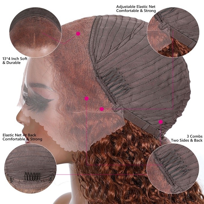 Kriyya Medium Auburn Hair Color 13X4 Lace Front Wig Jerry Curly Human Hair Wig With Baby Hair At A Favorable Price