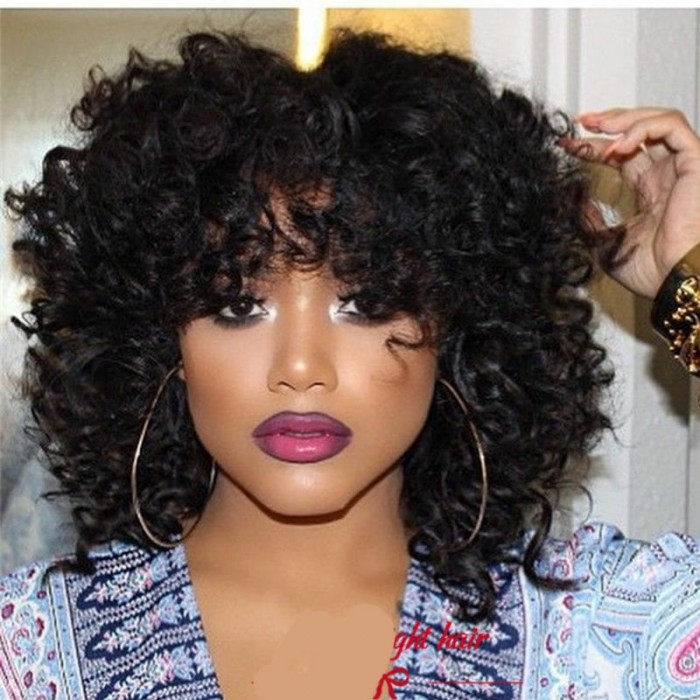 Kriyya Bouncy Curl human hair wigs Curly pixie with bangs for black woman |  