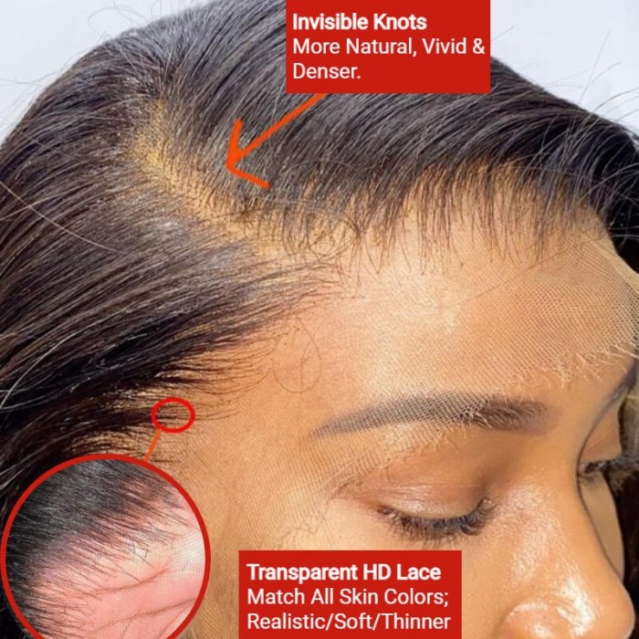 Kriyya 13x6 HD Lace Front Wig Super Thin Transparent Swiss Lace Straight Human Hair Wigs 180% Density