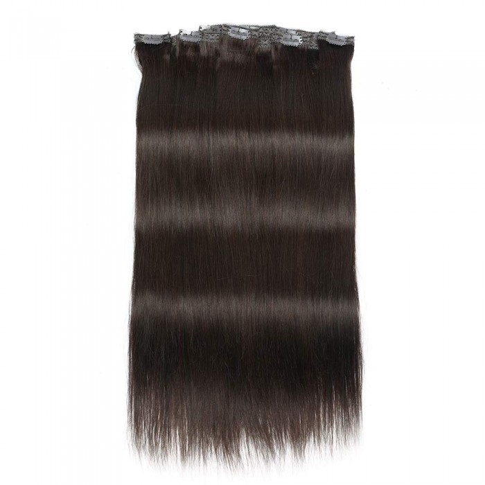 Kriyya 160g Clip In Hair Extensions Chocolate Brown 16-24 Inch Remy Hair Extensions