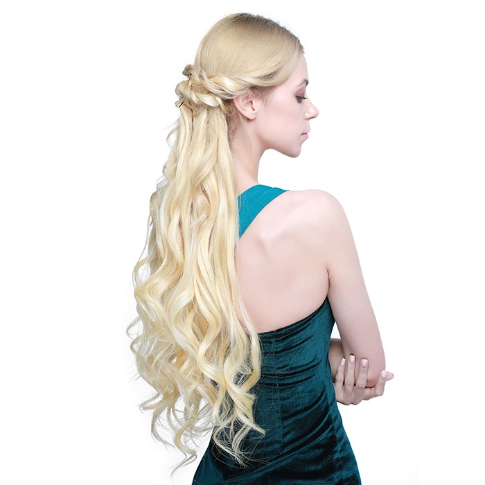 Kriyya Clip In Extensions Platinum Blonde 24 Inch Remy Human Hair