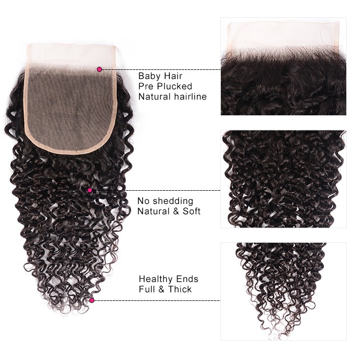 Kriyya Jerry Curly 5x5 Transparent Lace Closure 100% Virgin Human Hair