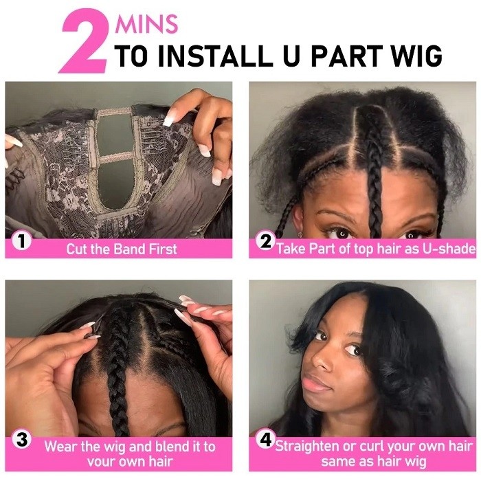 Kriyya Glueless Kinky Straight Brazilian Hair U Part Wig 150% Density Beginner Friendly At A Favorable Price