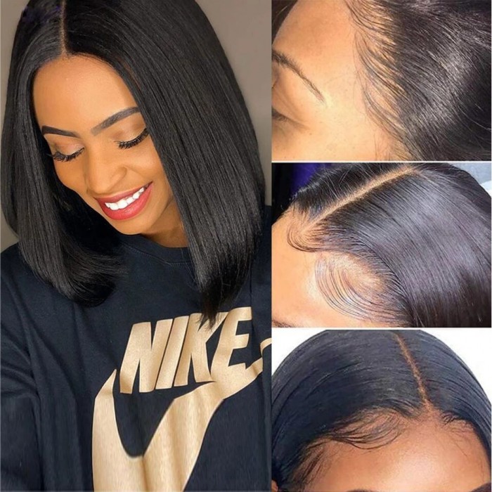 Kriyya Hand Tied 4x4 Lace Closure Straight Bob Wig Natural Hairline 150% Density