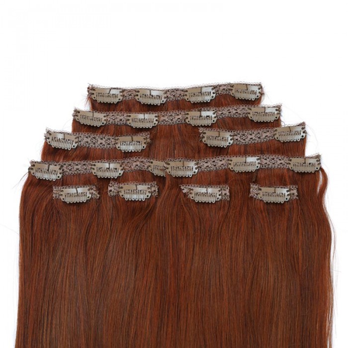 Kriyya 160g Human Hair Clip Ins Cinnamon Red Hair 20-22 Inch Hair Extensions Remy Hair