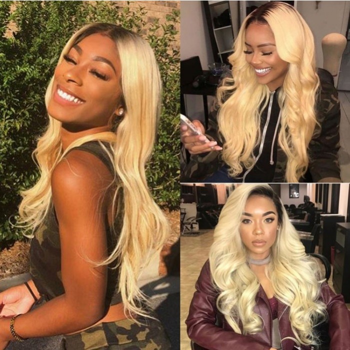 Kriyya Unprocessed Brazilian Body Wave 3 Bundle Deals T1B/613 Ombre Blonde Color