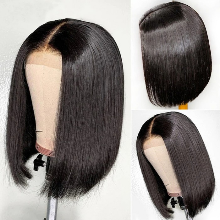Kriyya Hand Tied 4x4 Lace Closure Straight Bob Wig Natural Hairline 150% Density