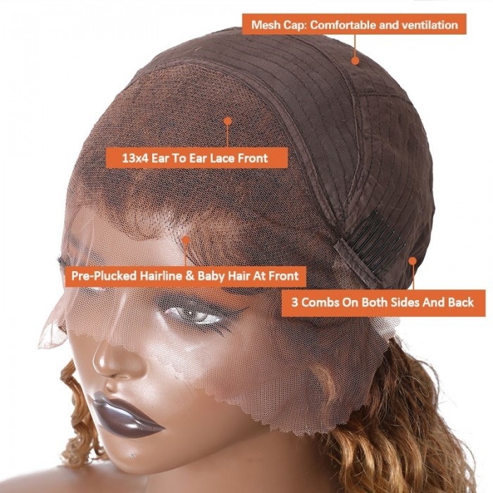 Kriyya Ombre Honey Blonde Deep Wave Human Hair Wig With Brown Root Pre Plucked Deep Wave 13x4 Lace Front Wig