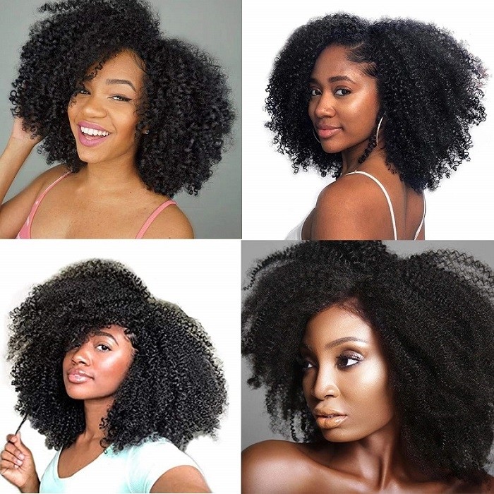 Kriyya Short Afro Kinky Curly Wigs for Black Women Side Curved Curly Wig Natural Virgin Hair Glueless Wig