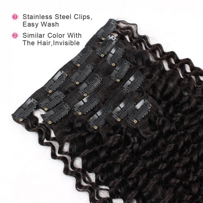BOGO Sale - 22 Inch Kriyya Curly Clip In Hair Extensions Natural Black Hair Extensions