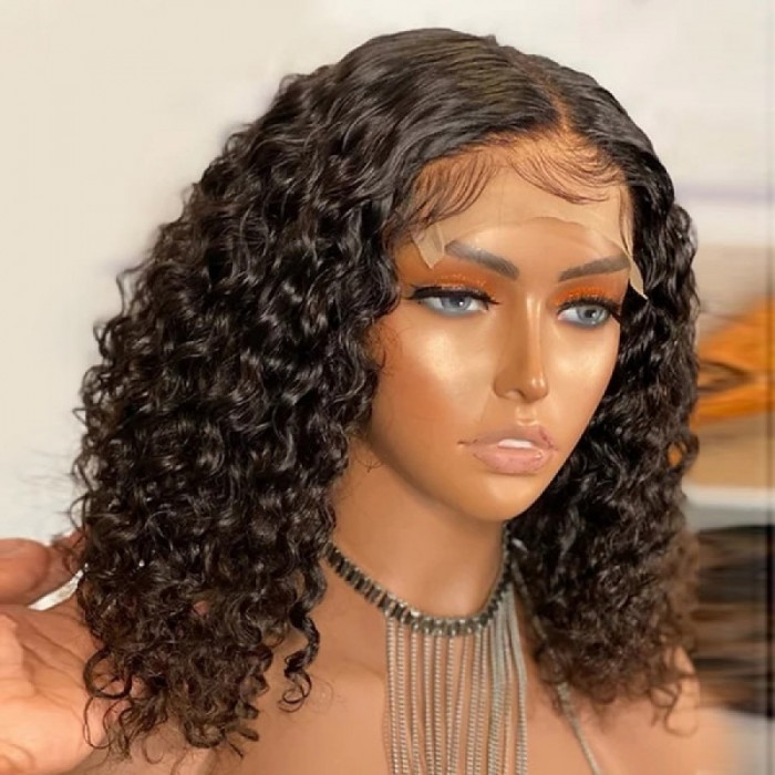 Kriyya Water Wave 4X4 Lace Closure Bob Wigs Short Virgin Human Hair Wigs With Baby Hair