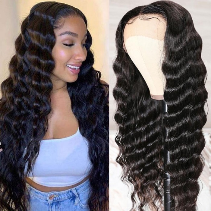 Kriyya Loose Deep Wave Wigs Pre Plucked 13X4 Lace Front Human Hair Wigs T Part Wigs With Baby Hair 150% Density