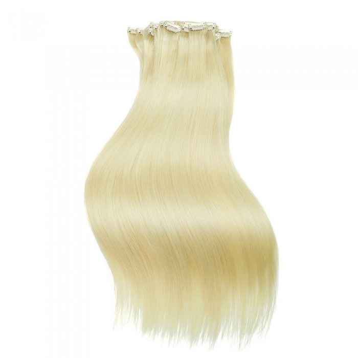 Best Clip In Hair Extensions 100 Remy Human Hair-100G-Platinum Blonde-18  Inch Hair Extensions | Kriyya 