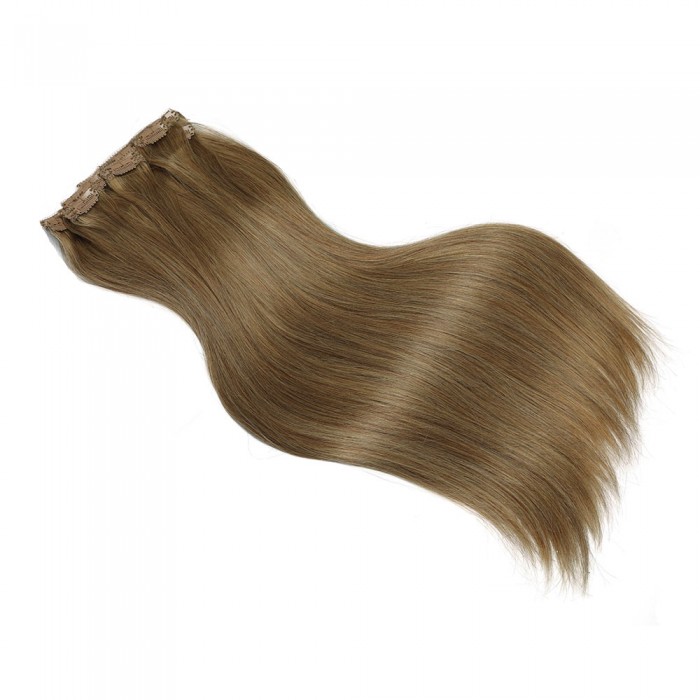 Kriyya 120g Real Hair Extensions Clip In Light Golden Brown Human Hair Extensions