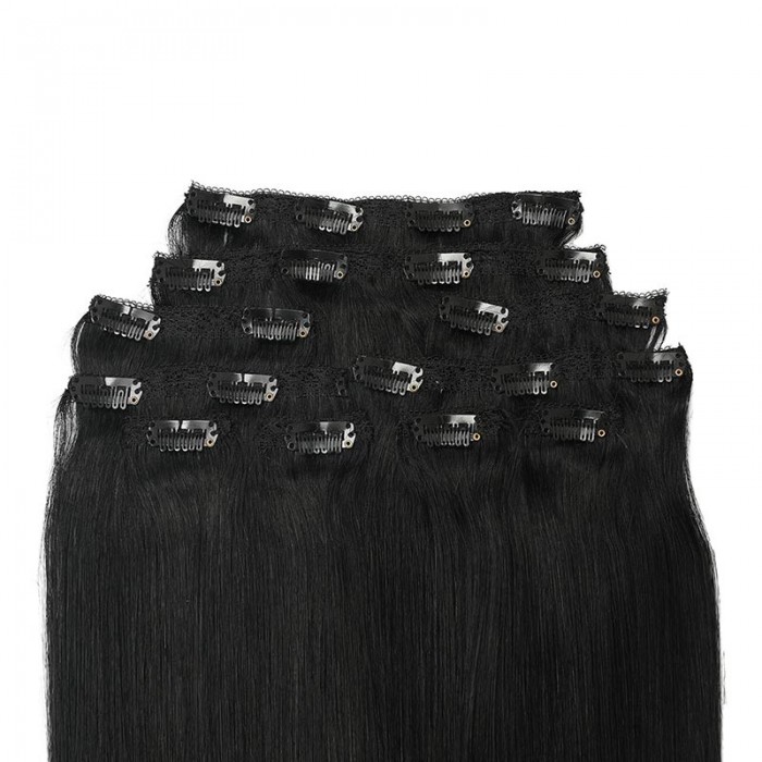 Kriyya 160g Clip In Hair Extensions Jet Black Real Hair 16-24 inch Hair Extensions
