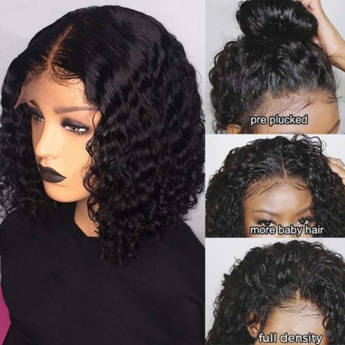 Kriyya Neat Spiral Curl Bob Wigs Natural Black Short Human Hair Lace Wigs 150% Density Glueless Hair