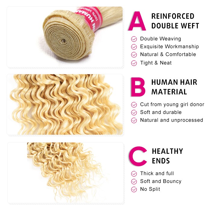 Kriyya Brazilian Virgin Hair 4 Bundles Deep Wave Human Hair 613 Color